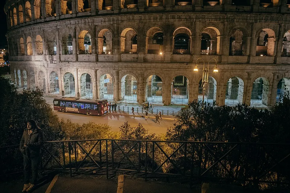 Illuminated Colosseum in Rome, Italy